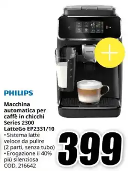 MediaWorld PHILIPS Macchina automatica per caffè in chicchi Series 2300 LatteGo EP2331/10` offerta