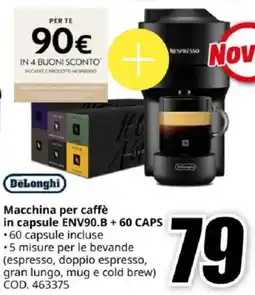 MediaWorld DeLonghi Macchina per caffè in capsule ENV90.B + 60 CAPS offerta