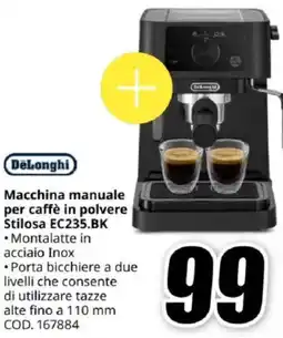 MediaWorld DeLonghi Macchina manuale per caffè in polvere Stilosa EC235.BK offerta