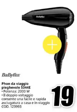 MediaWorld BaByliss Phon da viaggio pieghevole 5344E offerta