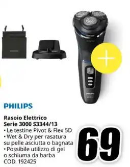 MediaWorld PHILIPS Rasoio Elettrico Serie 300 S3344/13 offerta