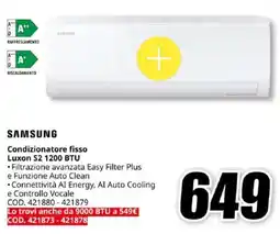 MediaWorld SAMSUNG Condizionatore fisso Luxon S2 1200 BTU offerta