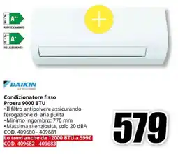 MediaWorld DAIKIN Condizionatore fisso Proera 9000 BTU offerta