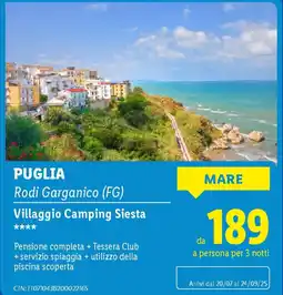 Lidl PUGLIA Rodi Garganico (FG) Villaggio Camping Siesta offerta
