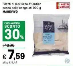 Iper La Grande Filetti di merluzzo Atlantico senza pelle congelati MAREVIVO offerta
