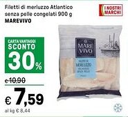 Iper La Grande Filetti di merluzzo Atlantico senza pelle congelati MAREVIVO offerta