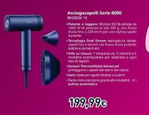 Unieuro PHILIPS Asciugacapelli Serie 8000 BHD839/10 offerta
