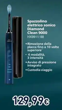 Unieuro Philips Spazzolino elettrico sonico Diamond Clean 9000 HX9911/88 offerta