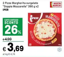 Iper La Grande 2 Pizze Margherita surgelate "Doppia Mozzarella" IPER offerta