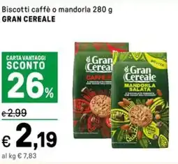 Iper La Grande Biscotti caffè o mandorla GRAN CEREALE offerta