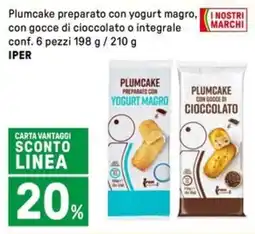 Iper La Grande Plumcake preparato con yogurt magro, con gocce di cioccolato o integrale IPER offerta