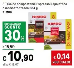 Iper La Grande 80 Cialde compostabili Espresso Napoletano o macinato fresco KIMBO offerta