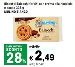 Iper La Grande Biscotti Baiocchi farciti con crema alla nocciola e cacao MULINO BIANCO offerta