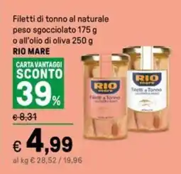 Iper La Grande Filetti di tonno al naturale peso sgocciolato o all'olio di oliva RIO MARE offerta