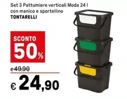 Iper La Grande Set 3 Pattumiere verticali Moda con manico e sportellino TONTARELLI offerta