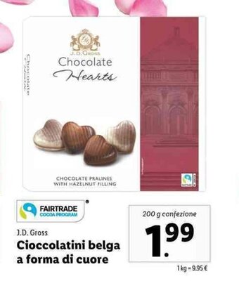 Lidl J.D Gross Cioccolatini belga a forma di cuore 200g offerta