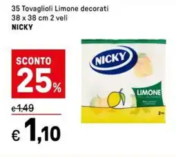 Iper La Grande 35 Tovaglioli Limone decorati 38 x 38 cm 2 veli NICKY offerta