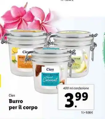 Lidl Cien Burro per il corpo 400ml offerta