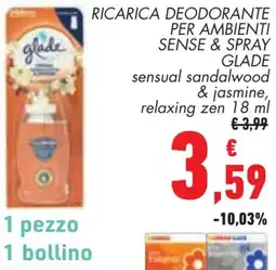 Conad Ricarica deodorante per ambienti sense & spray GLADE offerta