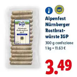Lidl Alpenfest Nürnberger Rostbrat- würste IGP offerta