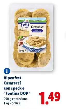Lidl Alpenfest Casarecci con speck e "Fontina DOP" offerta