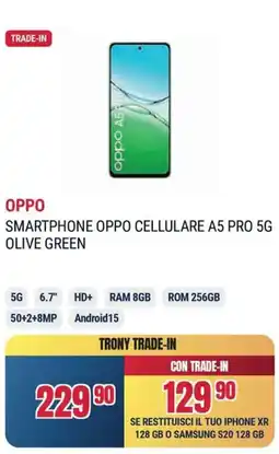 Trony OPPO SMARTPHONE OPPO CELLULARE A5 PRO 5G OLIVE GREEN offerta