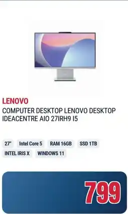 Trony LENOVO COMPUTER DESKTOP LENOVO DESKTOP IDEACENTRE AIO 27IRH9 I5 offerta