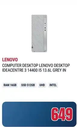 Trony LENOVO COMPUTER DESKTOP LENOVO DESKTOP IDEACENTRE 3 14400 I5 13.6L GREY IN offerta