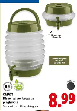 Lidl CRIVIT Dispenser per bevande pieghevole offerta