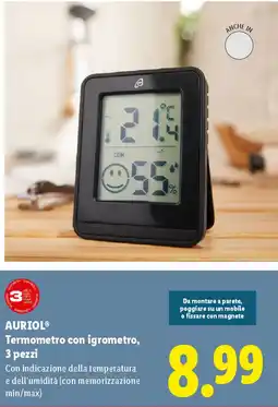 Lidl AURIOL Termometro con igrometro, 3 pezzi offerta