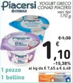 Spazio Conad Yogurt greco conad PIACERSI vari tipi offerta
