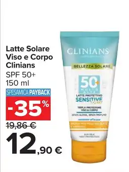 Carrefour Market Latte Solare Viso e Corpo Clinians offerta