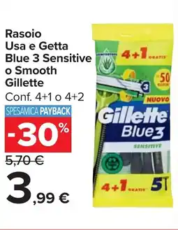 Carrefour Market Rasoio Usa e Getta Blue 3 Sensitive o Smooth Gillette offerta