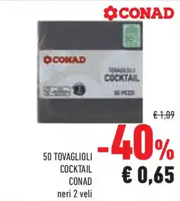 Conad Superstore 50 Tovaglioli cocktail CONAD neri 2 veli offerta