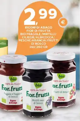 Extra Supermercati Rigoni di asiago fior di frutta bio fragole/mirtilli/ ciliegie/albicocca/ pesche/arancia/frutti di bosco offerta