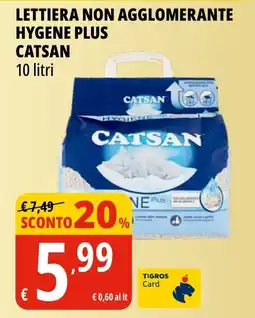 Tigros Lettiera non agglomerante hygene plus CATSAN offerta