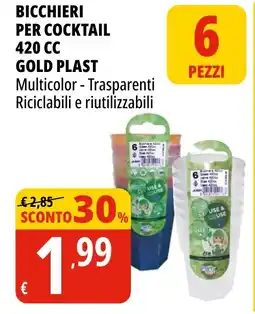 Tigros Bicchieri per cocktail 420 CC GOLD PLAST offerta