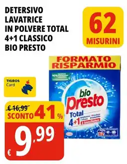 Tigros Detersivo lavatrice in polvere total 4+1 classico BIO PRESTO offerta