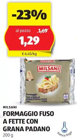 ALDI Milsani formaggio fuso a fette con grana padano offerta