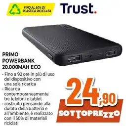Ipercoop Trust PRIMO POWERBANK 20.000MAH ECO offerta
