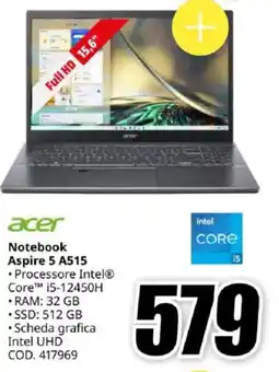 MediaWorld acer Notebook Aspire 5 A515 offerta