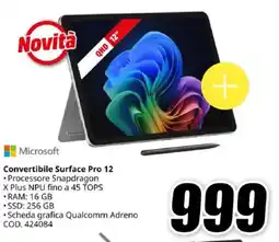 MediaWorld Microsoft Convertibile Surface Pro 12 offerta