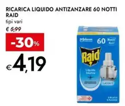 Bennet Ricarica liquido antizanzare 60 notti RAID offerta