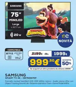 Euronics SAMSUNG SMART TV 4K - QE75QN70F offerta