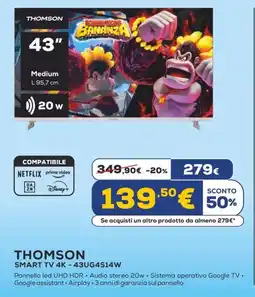 Euronics THOMSON SMART TV 4K - 43UG4S14W offerta