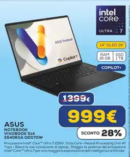 Euronics ASUS NOTEBOOK VIVOBOOK S14 S5406SA QD070W offerta