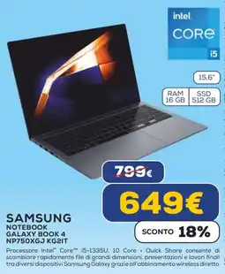 Euronics SAMSUNG NOTEBOOK GALAXY BOOK 4 NP750XGJ KG2IT offerta