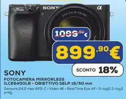 Euronics SONY FOTOCAMERA MIRRORLESS ILCE6400LB + OBIETTIVO SELP 16/50 mm offerta