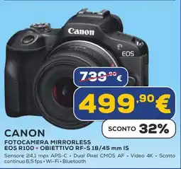 Euronics CANON FOTOCAMERA MIRRORLESS EOS R100 + OBIETTIVO RF-S 18/45 mm IS offerta