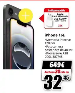 MediaWorld iPhone 16E offerta